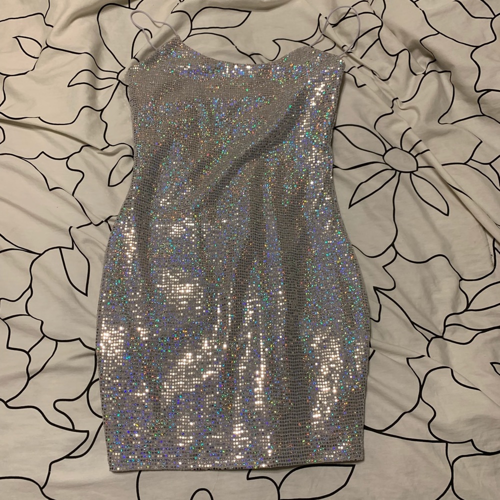 Fashion Nova small silver holographic tight dress
